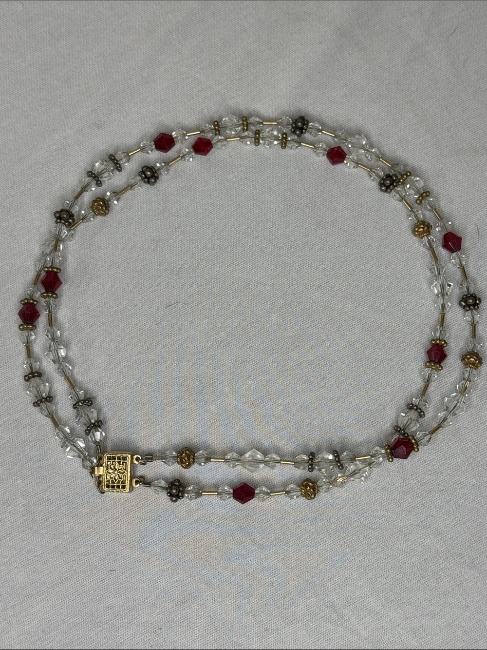 Delicate Red and Clear Beaded Women's Necklace